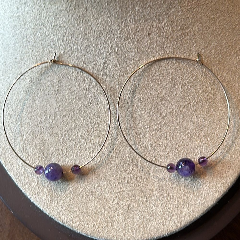 Bohemian Hoop Wire Earrings with Amethyst Beads!
